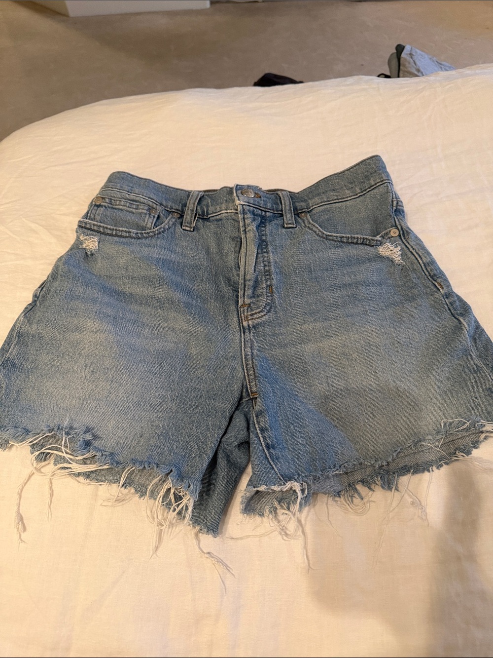 Madewell Faded Blue Frayed Hem Denim Shorts